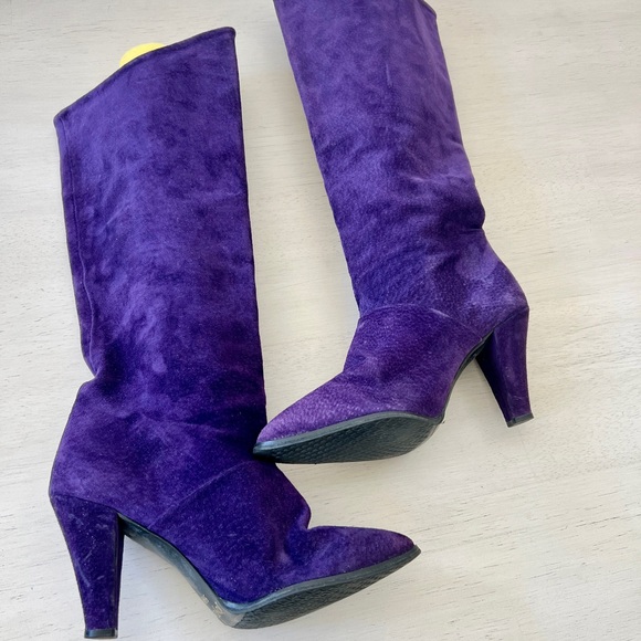 JOYCE OF CALIFORNIA Royal Purple Suede Chunky Heel Boots Vintage 5.5 M - Picture 2 of 11